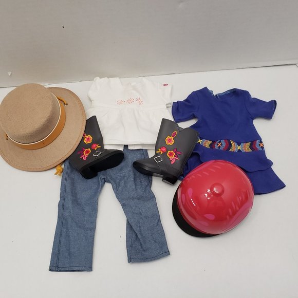 American Girl Doll 2013 Equestrian Saige Hat Pants Embroidered Boots Dress LOT